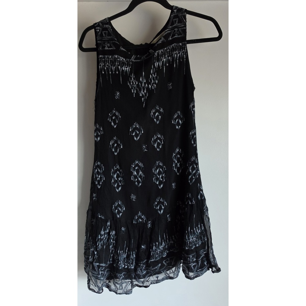 Twelfth Street Cynthia Vincent Silk Slip Dress S Black Silver Geometric Boho